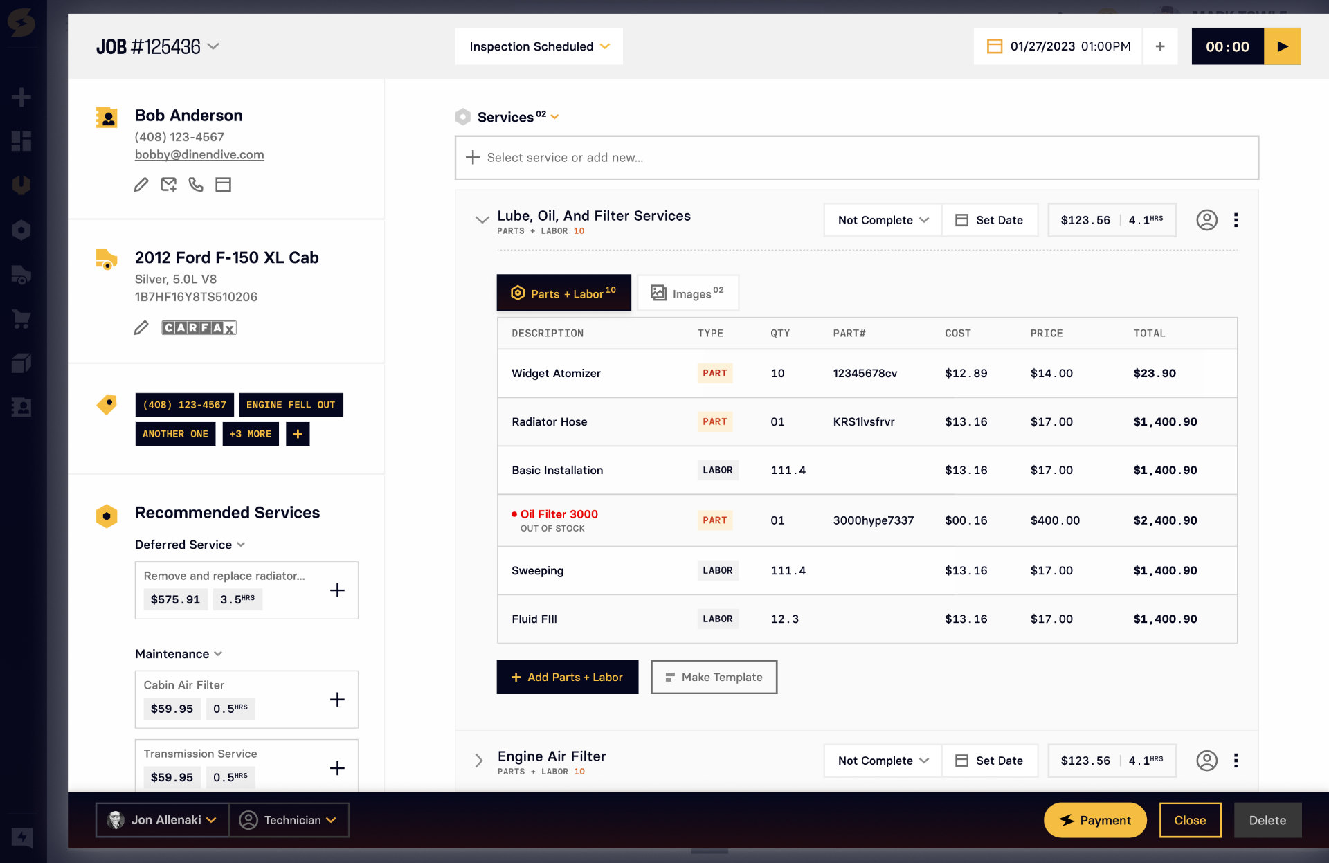 Shop Controller repair order with the Payment button