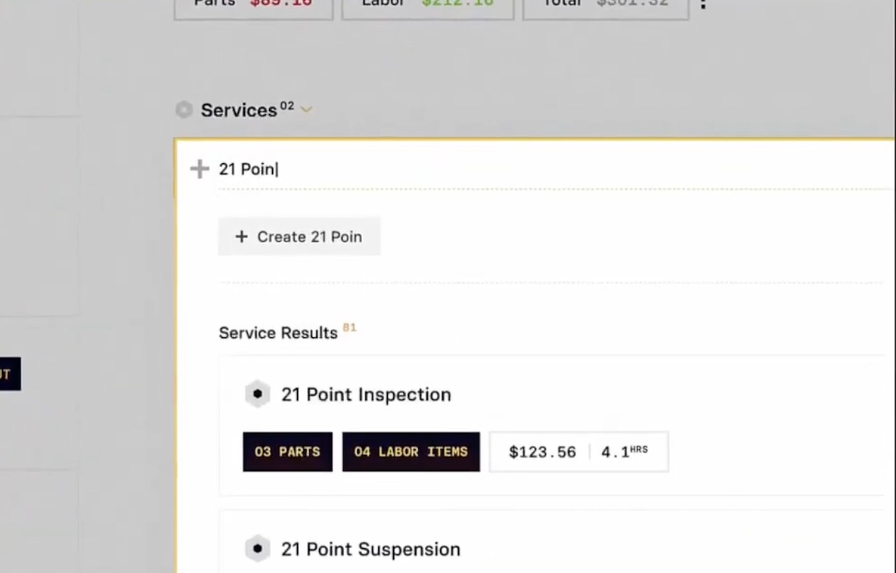 Searching for and adding a 21 point inspection to a job