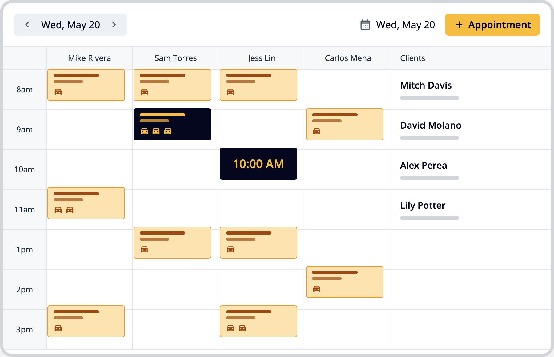 Shop Controller appointments calendar